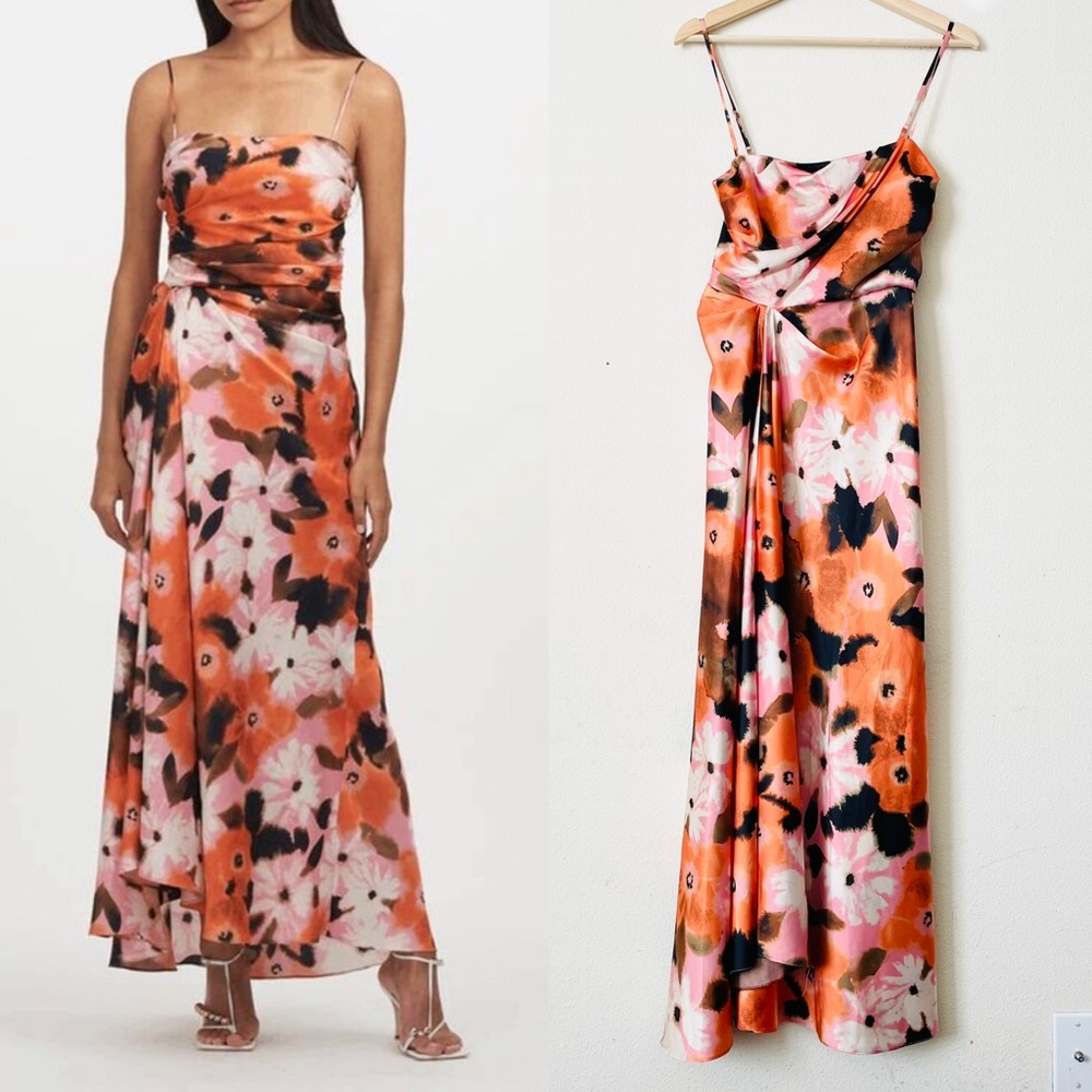 Tanya Taylor SIZE 4 Chloe draped spaghetti-strap midi dress in watercolor